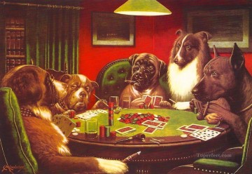 Dogs Playing Poker red Oil Paintings